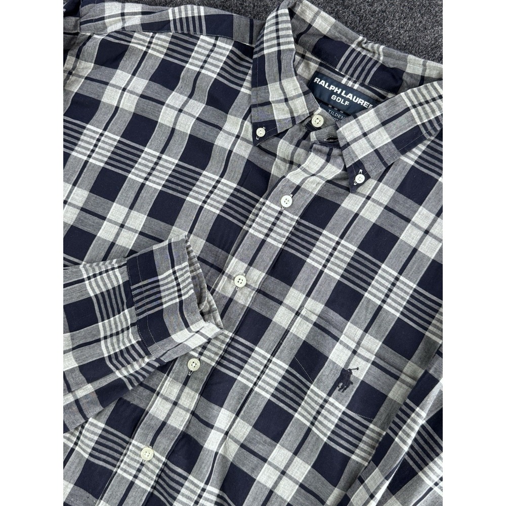 Ralph Lauren Golf Plaid Button Down Shirt Men's L Navy Gray